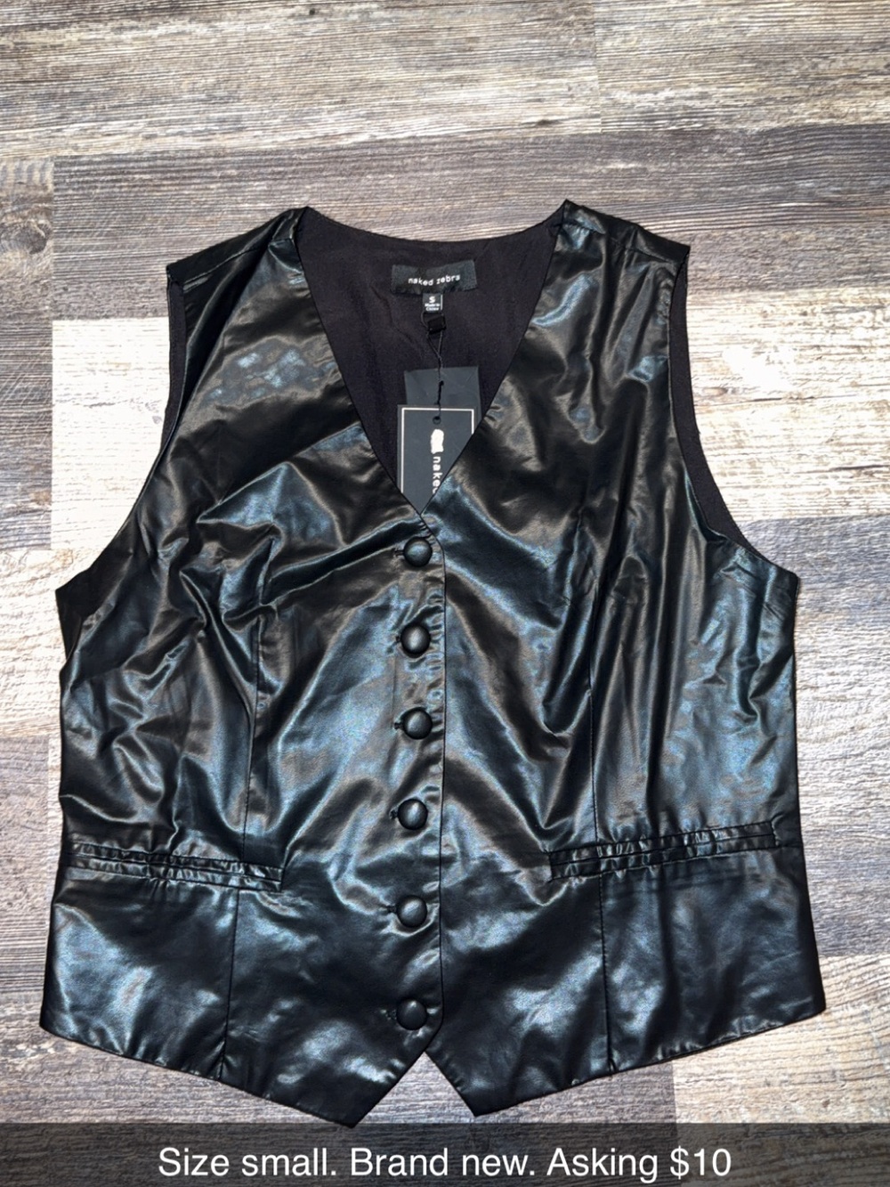 Faux Leather Black Button-Front Women's Vest